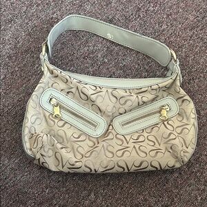 Simply Vera Vera Wang Beige Monogram Shoulder Bag with Gold Zippers